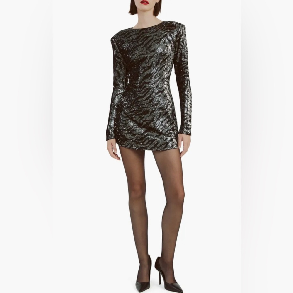 Bardot Alessia Tiger Sequin Mini Dress Black Silver Size 10